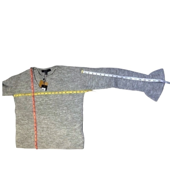 Vero Moda sweater blouse V Neck ruffle light grey melange wool size S - Picture 16 of 17